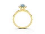Yellow gold Pear Cut Halo Round Diamond Pavé Band Four-Prong Ring_15