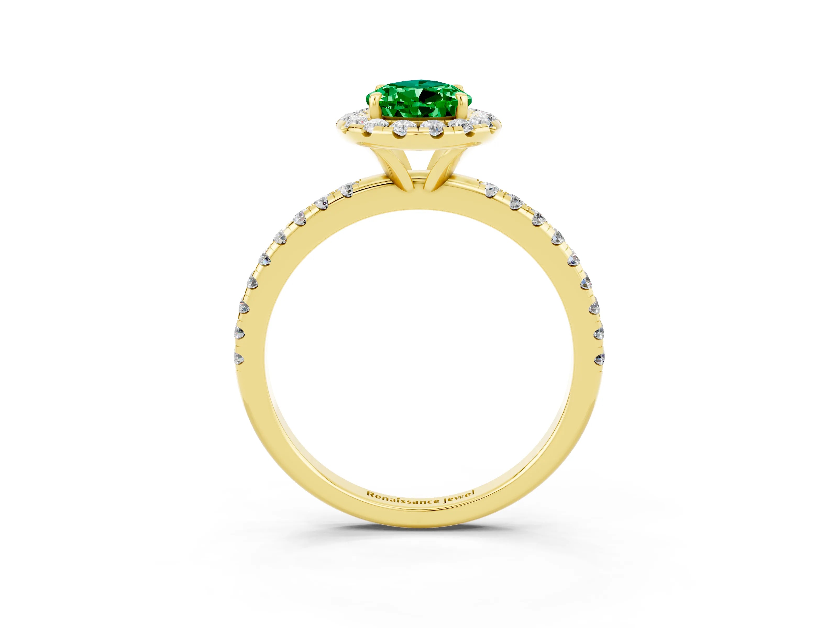 Yellow gold Pear Cut Halo Round Diamond Pavé Band Four-Prong Ring_15