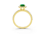 Yellow gold Pear Cut Halo Round Diamond Pavé Band Four-Prong Ring_15