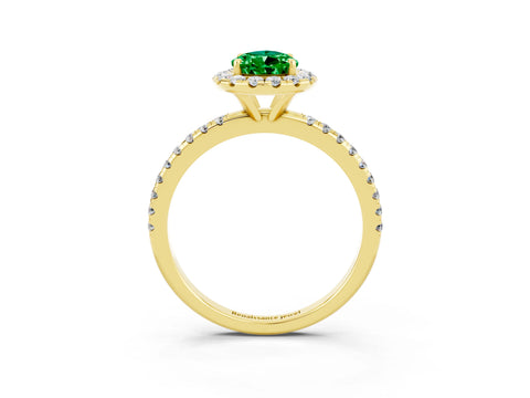 Yellow gold Pear Cut Halo Round Diamond Pavé Band Four-Prong Ring_15