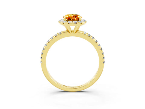 Yellow gold Pear Cut Halo Round Diamond Pavé Band Four-Prong Ring_15