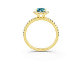 Yellow gold Pear Cut Halo Round Diamond Pavé Band Four-Prong Ring_15