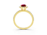 Yellow gold Pear Cut Halo Round Diamond Pavé Band Four-Prong Ring_15
