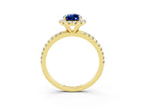 Yellow gold Pear Cut Halo Round Diamond Pavé Band Four-Prong Ring_15