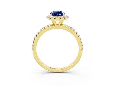 Yellow gold Pear Cut Halo Round Diamond Pavé Band Four-Prong Ring_15