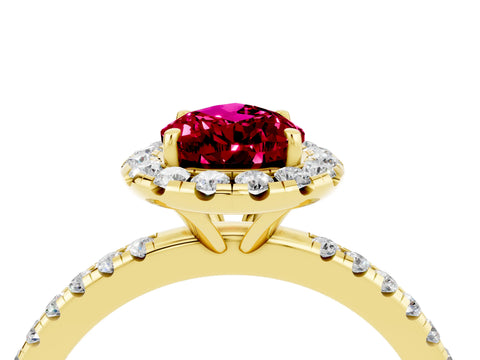Yellow gold Pear Cut Halo Round Diamond Pavé Band Four-Prong Ring_16