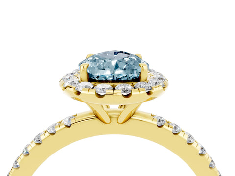 Yellow gold Pear Cut Halo Round Diamond Pavé Band Four-Prong Ring_16