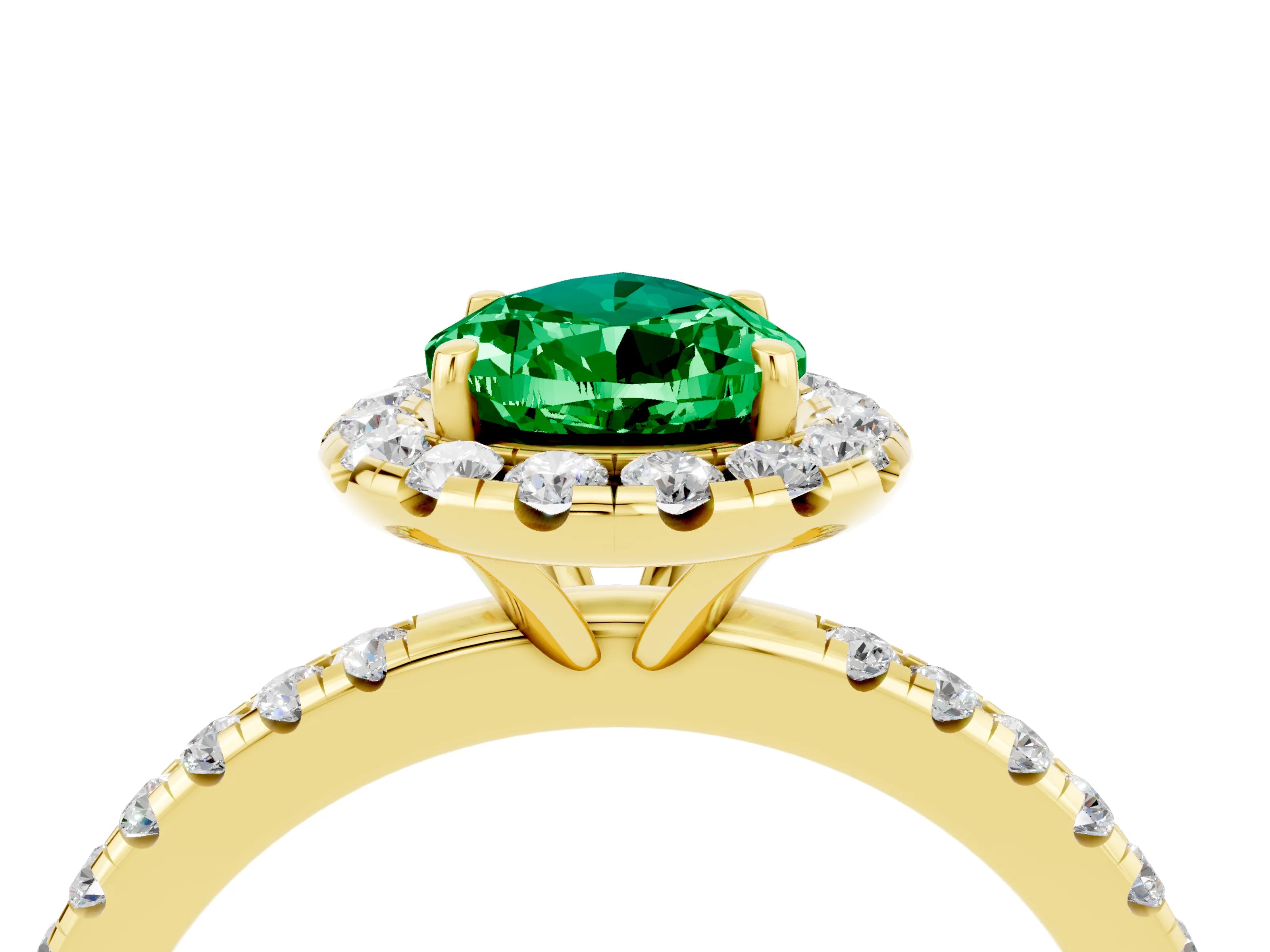 Yellow gold Pear Cut Halo Round Diamond Pavé Band Four-Prong Ring_16