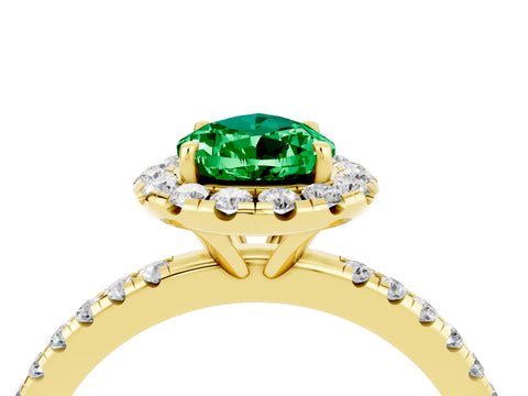 Yellow gold Pear Cut Halo Round Diamond Pavé Band Four-Prong Ring_16