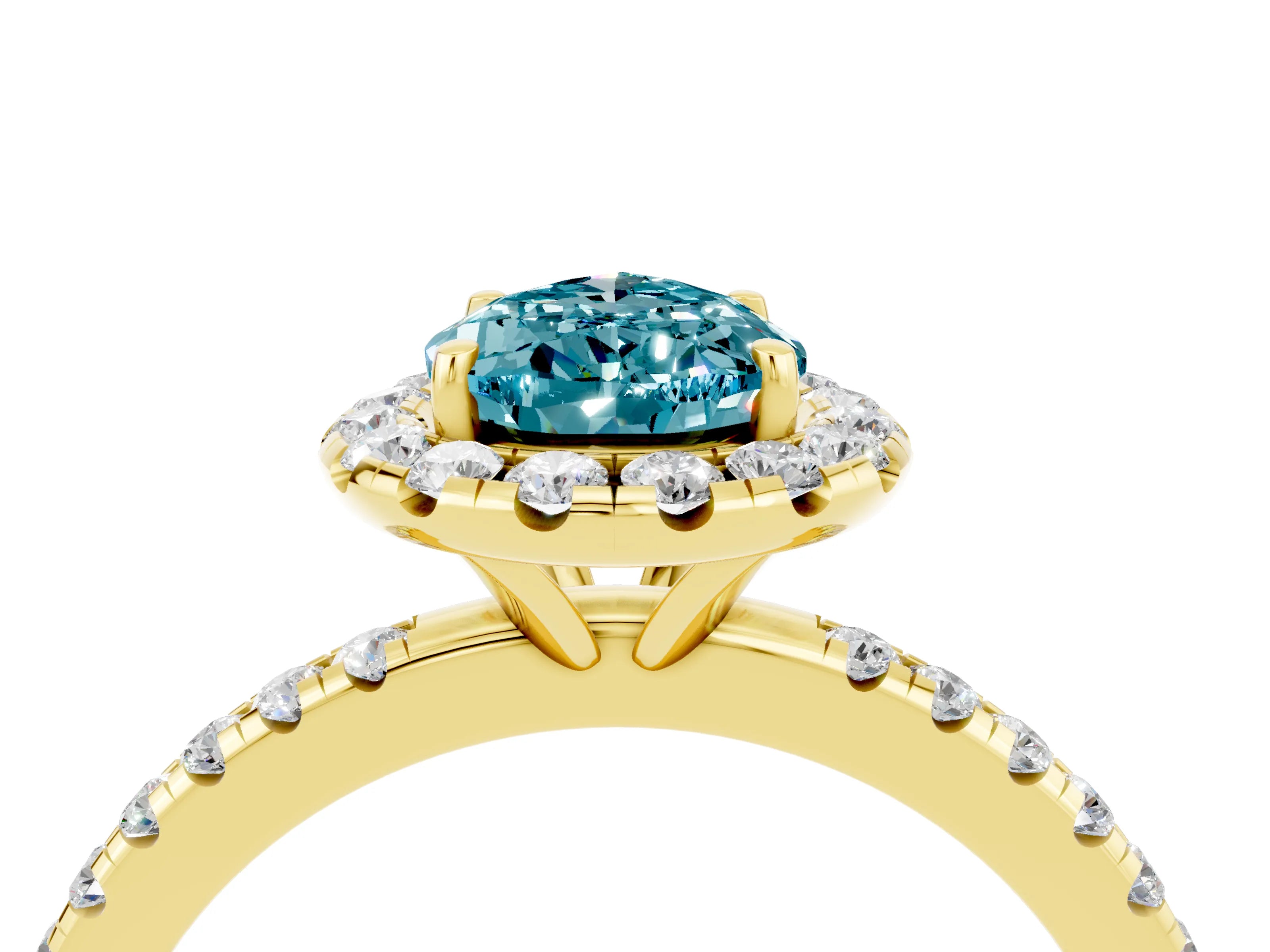 Yellow gold Pear Cut Halo Round Diamond Pavé Band Four-Prong Ring_16