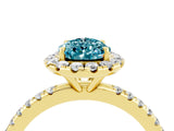 Yellow gold Pear Cut Halo Round Diamond Pavé Band Four-Prong Ring_16