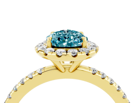 Yellow gold Pear Cut Halo Round Diamond Pavé Band Four-Prong Ring_16