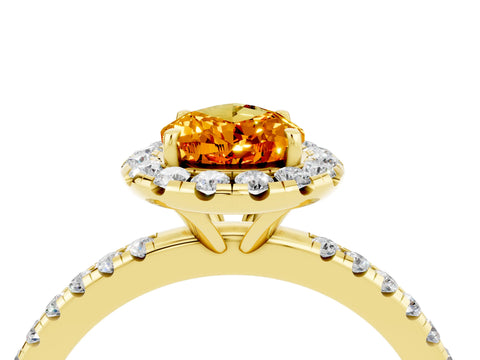 Yellow gold Pear Cut Halo Round Diamond Pavé Band Four-Prong Ring_16