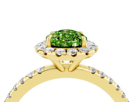 Yellow gold Pear Cut Halo Round Diamond Pavé Band Four-Prong Ring_16