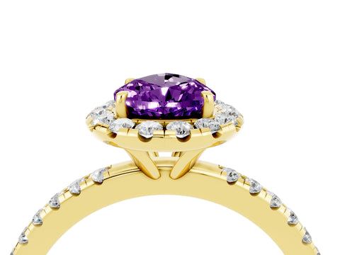 Yellow gold Pear Cut Halo Round Diamond Pavé Band Four-Prong Ring_16