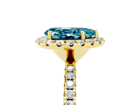 Yellow gold Pear Cut Halo Round Diamond Pavé Band Four-Prong Ring_17