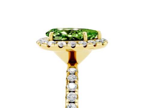 Yellow gold Pear Cut Halo Round Diamond Pavé Band Four-Prong Ring_17