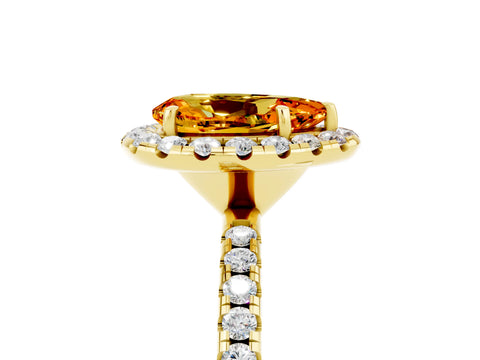 Yellow gold Pear Cut Halo Round Diamond Pavé Band Four-Prong Ring_17