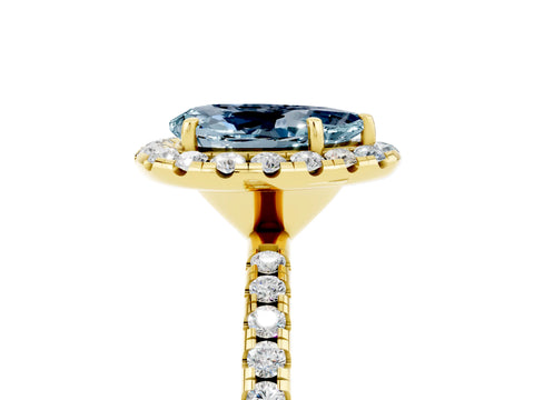 Yellow gold Pear Cut Halo Round Diamond Pavé Band Four-Prong Ring_17