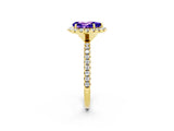 Yellow gold Pear Cut Halo Round Diamond Pavé Band Four-Prong Ring_2