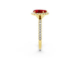 Yellow gold Pear Cut Halo Round Diamond Pavé Band Four-Prong Ring_2