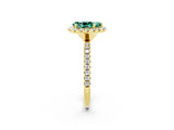 Yellow gold Pear Cut Halo Round Diamond Pavé Band Four-Prong Ring_2