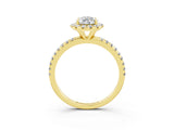 Yellow gold Pear Cut Halo Round Diamond Pavé Band Four-Prong Ring_3