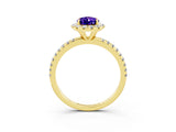 Yellow gold Pear Cut Halo Round Diamond Pavé Band Four-Prong Ring_3