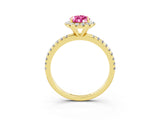 Yellow gold Pear Cut Halo Round Diamond Pavé Band Four-Prong Ring_3