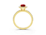 Yellow gold Pear Cut Halo Round Diamond Pavé Band Four-Prong Ring_3