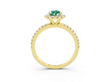 Yellow gold Pear Cut Halo Round Diamond Pavé Band Four-Prong Ring_3