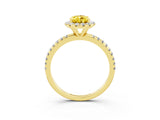 Yellow gold Pear Cut Halo Round Diamond Pavé Band Four-Prong Ring_3
