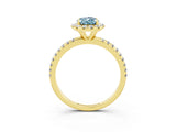 Yellow gold Pear Cut Halo Round Diamond Pavé Band Four-Prong Ring_3