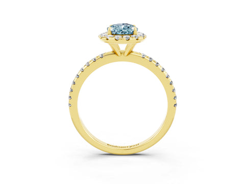 Yellow gold Pear Cut Halo Round Diamond Pavé Band Four-Prong Ring_3