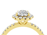 Yellow gold Pear Cut Halo Round Diamond Pavé Band Four-Prong Ring_4