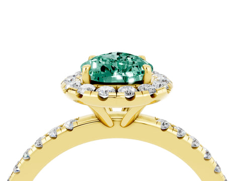 Yellow gold Pear Cut Halo Round Diamond Pavé Band Four-Prong Ring_4