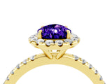 Yellow gold Pear Cut Halo Round Diamond Pavé Band Four-Prong Ring_4