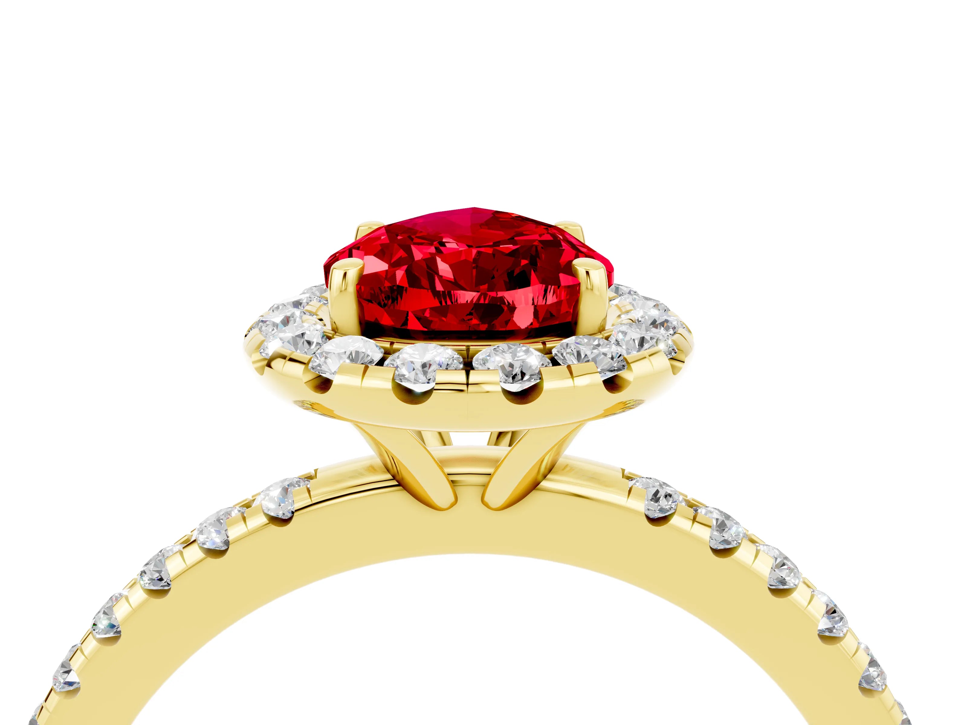 Yellow gold Pear Cut Halo Round Diamond Pavé Band Four-Prong Ring_4