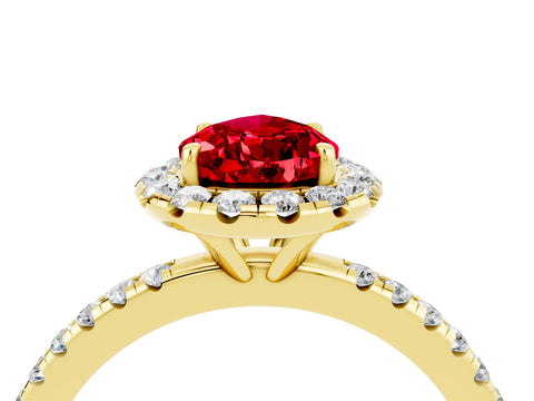Yellow gold Pear Cut Halo Round Diamond Pavé Band Four-Prong Ring_4