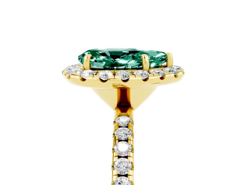 Yellow gold Pear Cut Halo Round Diamond Pavé Band Four-Prong Ring_5