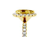 Yellow gold Pear Cut Halo Round Diamond Pavé Band Four-Prong Ring_5