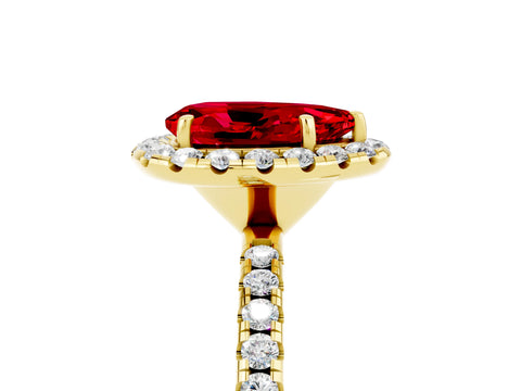 Yellow gold Pear Cut Halo Round Diamond Pavé Band Four-Prong Ring_5