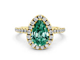 Yellow gold Pear Cut Halo Round Diamond Pavé Band Four-Prong Ring