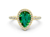 Yellow gold Pear Cut Halo Round Diamond Pavé Band with Four-Prong Setting