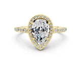 Yellow gold Pear Cut Halo Round Diamond Pavé Band with Four-Prong Setting