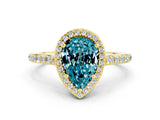 Yellow gold Pear Cut Halo Round Diamond Pavé Band with Four-Prong Setting