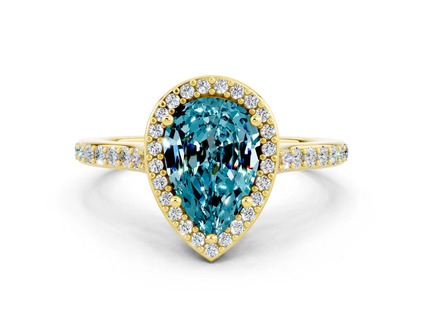 Yellow gold Pear Cut Halo Round Diamond Pavé Band with Four-Prong Setting