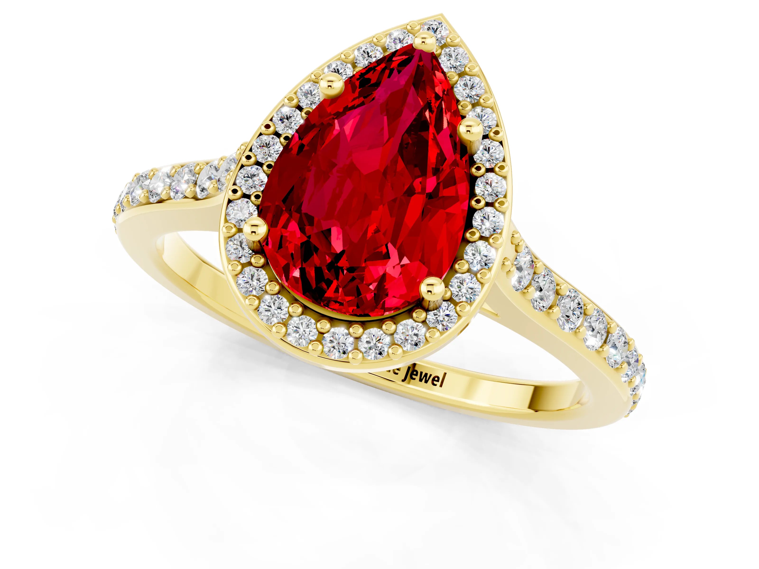 Yellow gold Pear Cut Halo Round Diamond Pavé Band with Four-Prong Setting_1
