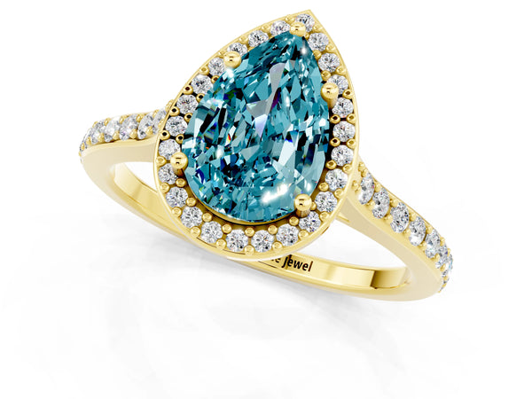 Yellow gold Pear Cut Halo Round Diamond Pavé Band with Four-Prong Setting