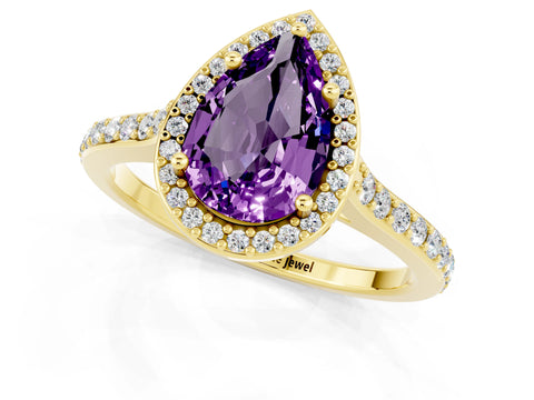 Yellow gold Pear Cut Halo Round Diamond Pavé Band with Four-Prong Setting_1